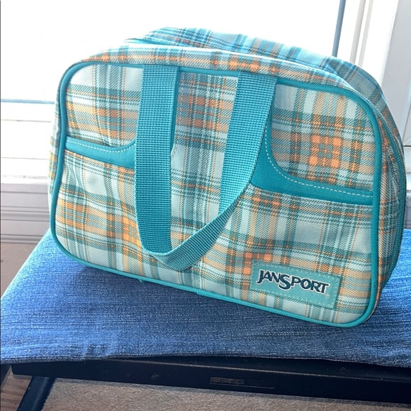 Jansport Plaid Teal and Orange Insulated Lunch Bag - Picture 1 of 5